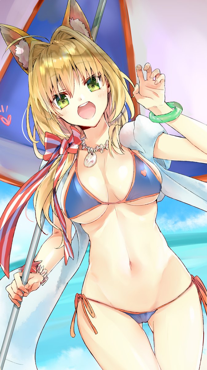 Fgo みこっと任せるが良い キャス狐の水着姿のネロちゃまイラスト でもにっしょん